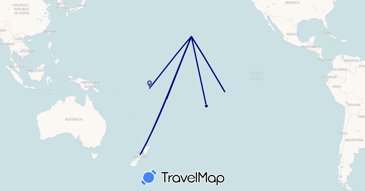 TravelMap itinerary: driving in France, New Zealand, Tonga, Tuvalu, United States, Samoa (Europe, North America, Oceania)
